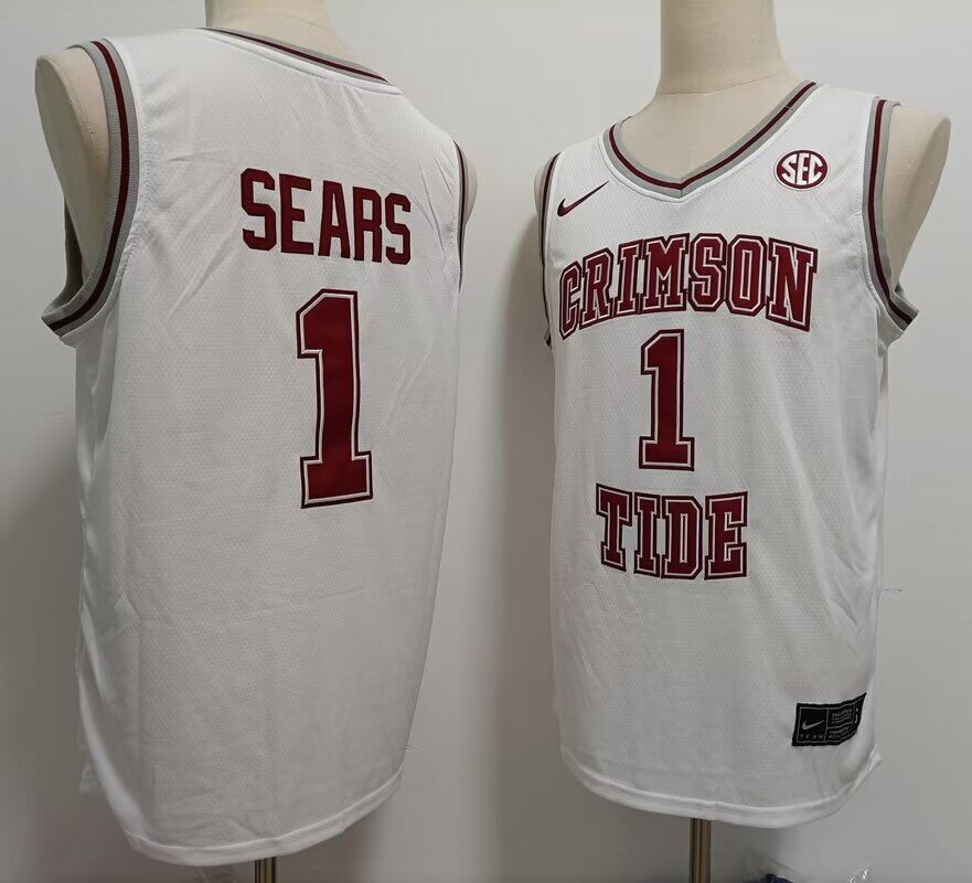2024 NCAA Men Alabama Crimson Tide #1 Sears white  Nike jersey->ncaa teams->NCAA Jersey